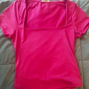 hot pink square cut neck shirt
